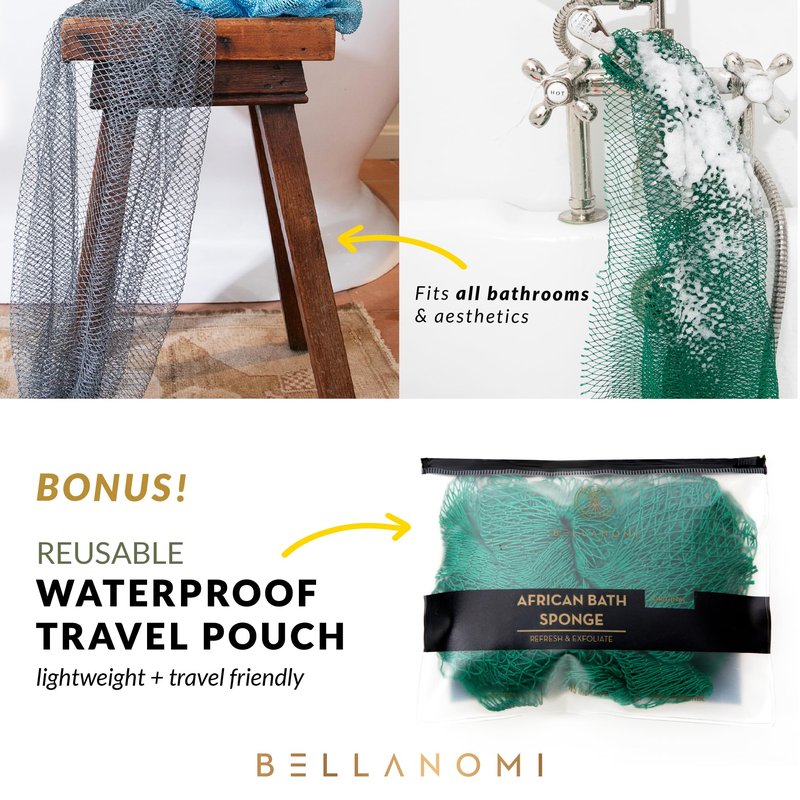 BELLANOMI African Exfoliating Net Sponge, Authentic, Ethically sourced from Nigeria, 45 inches Long, Back Scrubber for Daily use (Lilac)