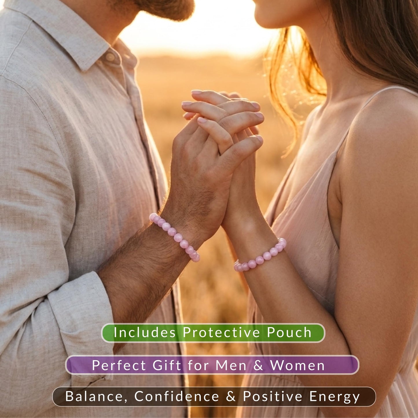 Cherry Tree Collection Kunzite Beaded Bracelet – Genuine 8mm Gemstone Stretch Bracelet for Men & Women – Handmade Crystal Bracelet - (Kunzite - S)
