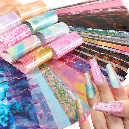 SILPECWEE 300Pcs Nail Foil, Holographic Nail Art Foil Laser Rainbow Leopard Transfer Foils for Nails Paper 3D Nail Stickers Fingernail Wraps Decals Manicure Design Kit Nails Decoration
