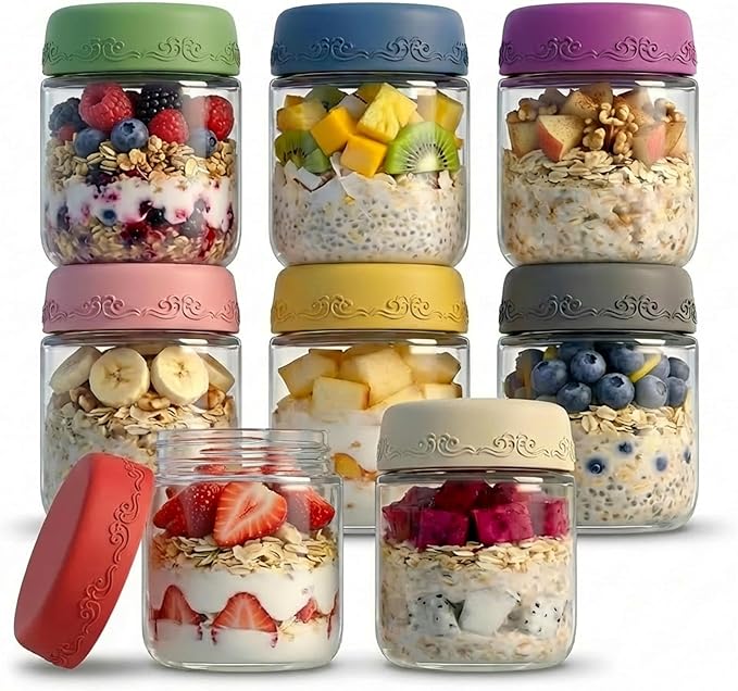 4oz 8Pack Glass Dressing Jars with Leakproof Lids, Containers for Sauce, Salad Dressing, Dips & Snacks â Reusable Glass Food Storage Cups for Lunch Box & Meal Prep(4oz-8Pack)