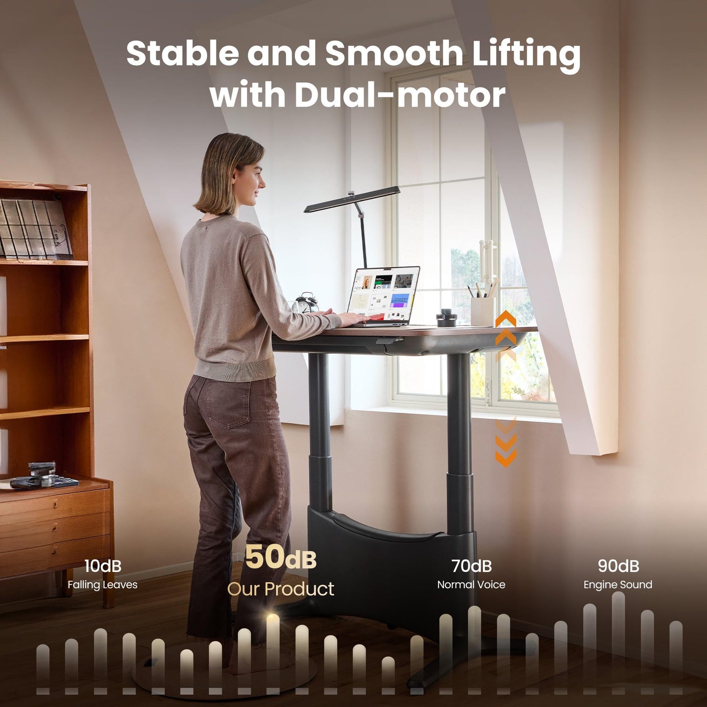 COLAMY Electric Standing Desk, Whole-Piece Gaming Desk with Dual Motors, Ergonomic Footrest, Drawers for Storage, Adjustable Height Sit-Stand Desk for Home Office (Veneer Desktop, Walnut + Black)