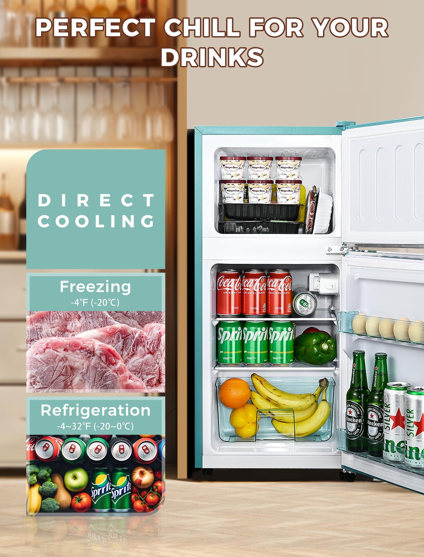 Anypro 3.2 Cu.Ft Fridge with Freezer, Double Door Refrigerator with Freezer, Temperature Control, Adjustable Shelves, Fridge for Office, Bedroom, Dorm, Garage, RV