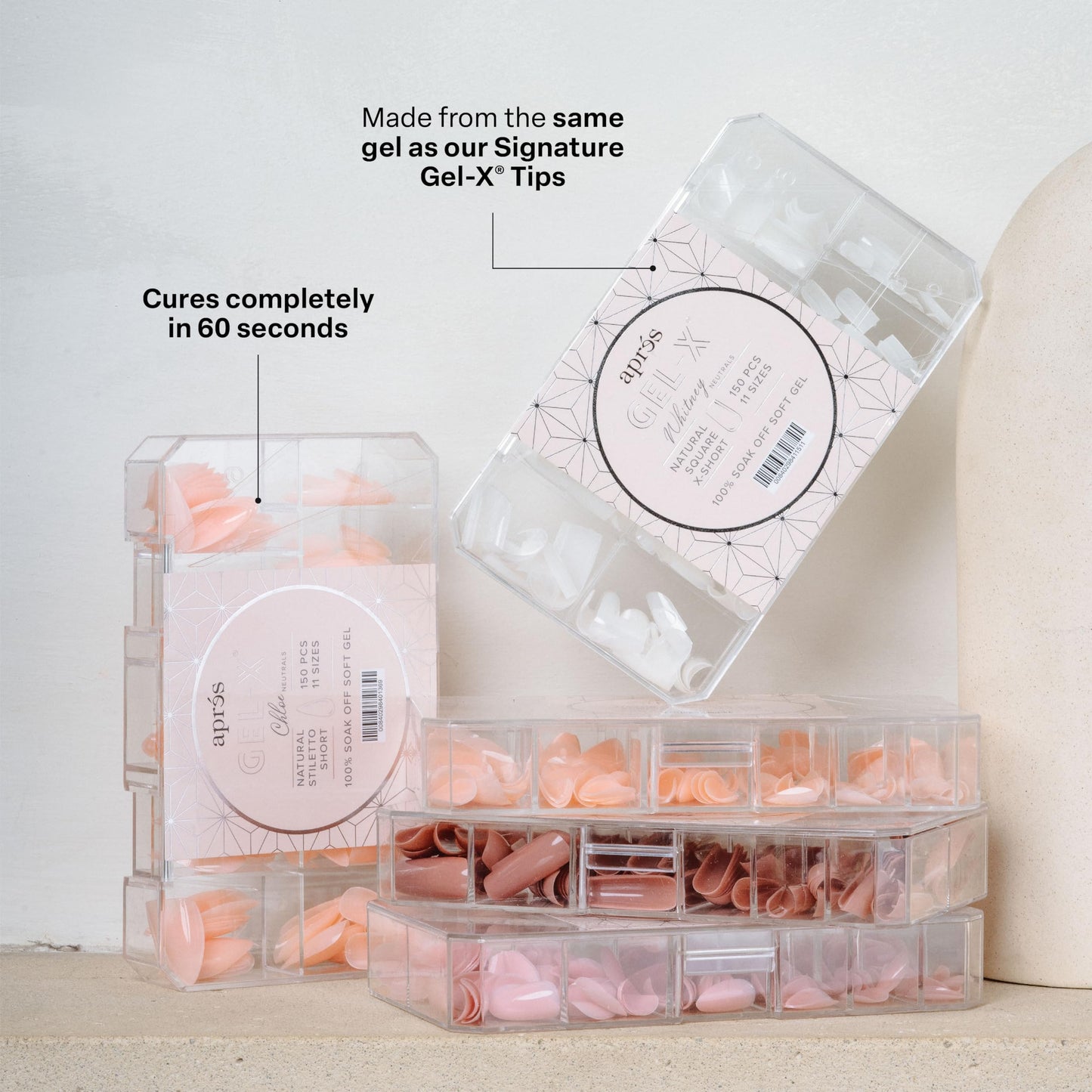 Apres Neutrals Gel-X Whitney Box Of Nail Tips, 11 Sizes 00-9, Soft Gel Tip Box (150pcs) (Natural Round Short, 150)