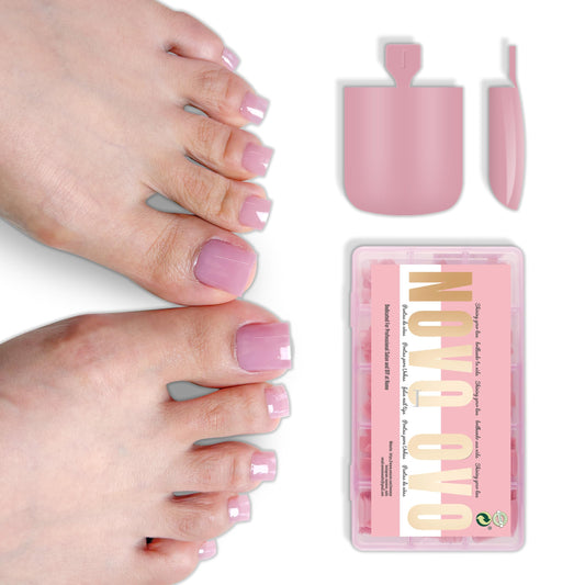 NOVO OVO Berry Pink Square Toe Nail Tips - 240Pcs Soft Gel Press on Toenails, Pure Color Full Cover Fake Nails for Pedicure, PMMA Acrylic False Toe Nails Extension Kit (15 Sizes, Wide Fit)