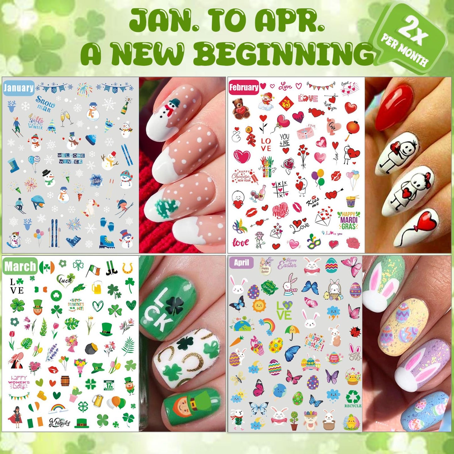 IDDFEVE 12 Months All Holiday Nail Stickers, 24 Sheets Seasonal Variety Pack 2 Pcs Per Month DIY Nail Art, Self-Adhesive Pegatinas Uñas for a Year of Halloween Christmas Thanksgiving&Valentine’s Day