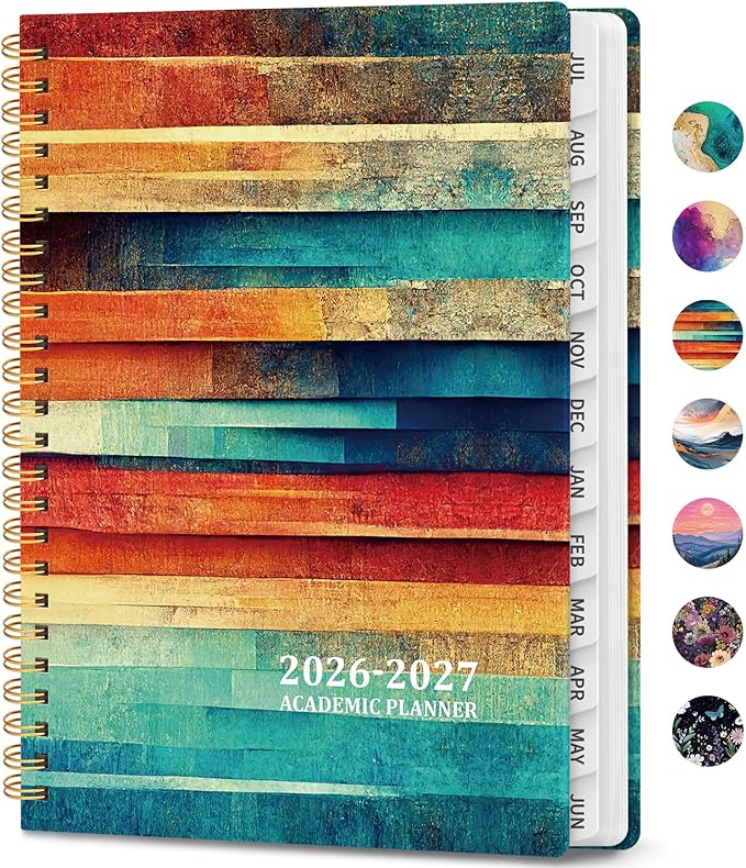 Academic Planner 2026-2027, Weekly and Monthly Calendar Book, July 2026 â June 2027, Hardcover Planner with Tabs, Perfect for Teachers, Students, Women & Men, A4 (8.5" x 11") - Wood