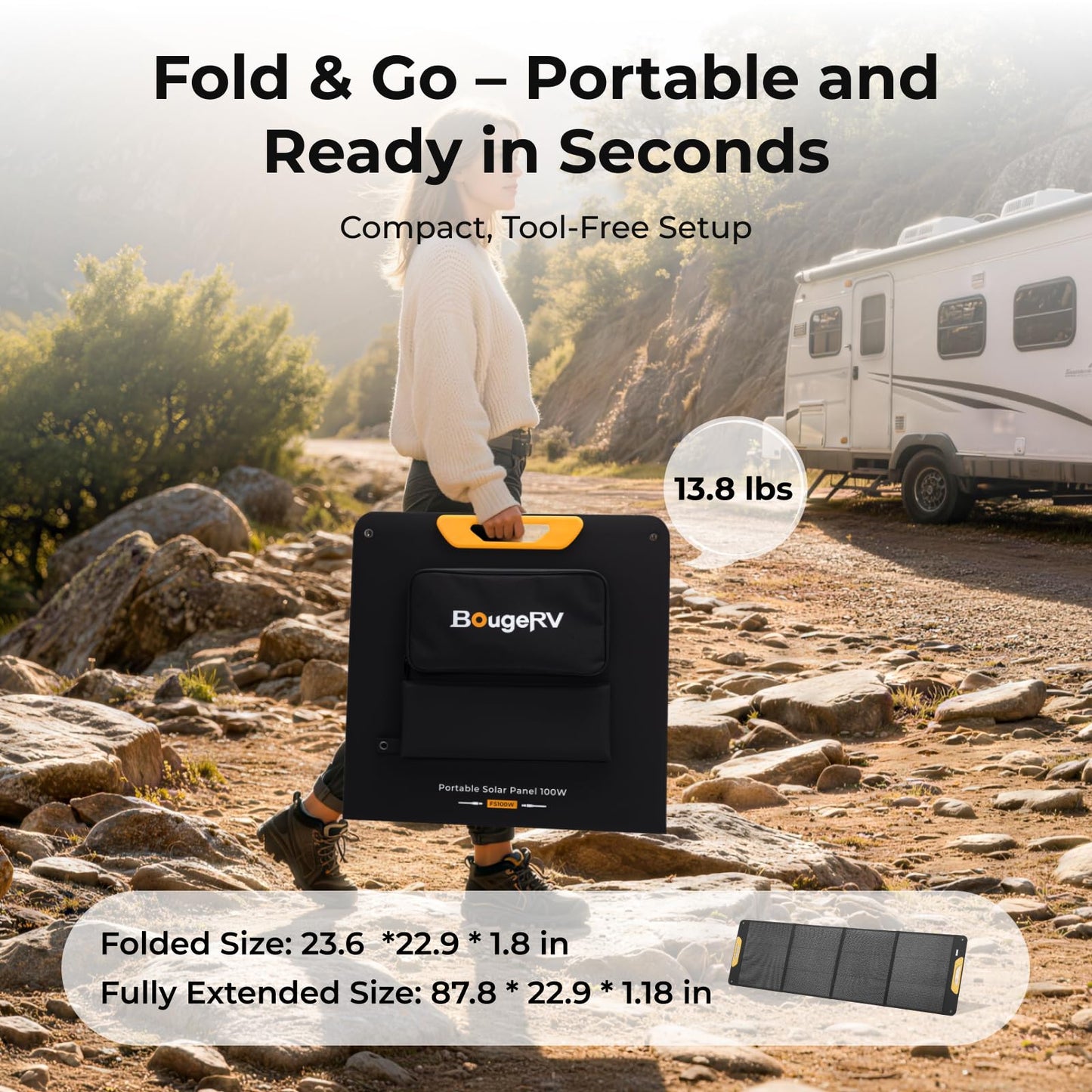 BougeRV 200W Portable Solar Panel with IP65 Water Resistant, Foldable Solar Panel with XT60/DC7909 Connectors, 200 Watt Solar Charger for Camping, RV, Van, Boat, Fishing, Hiking & Off-Grid Use