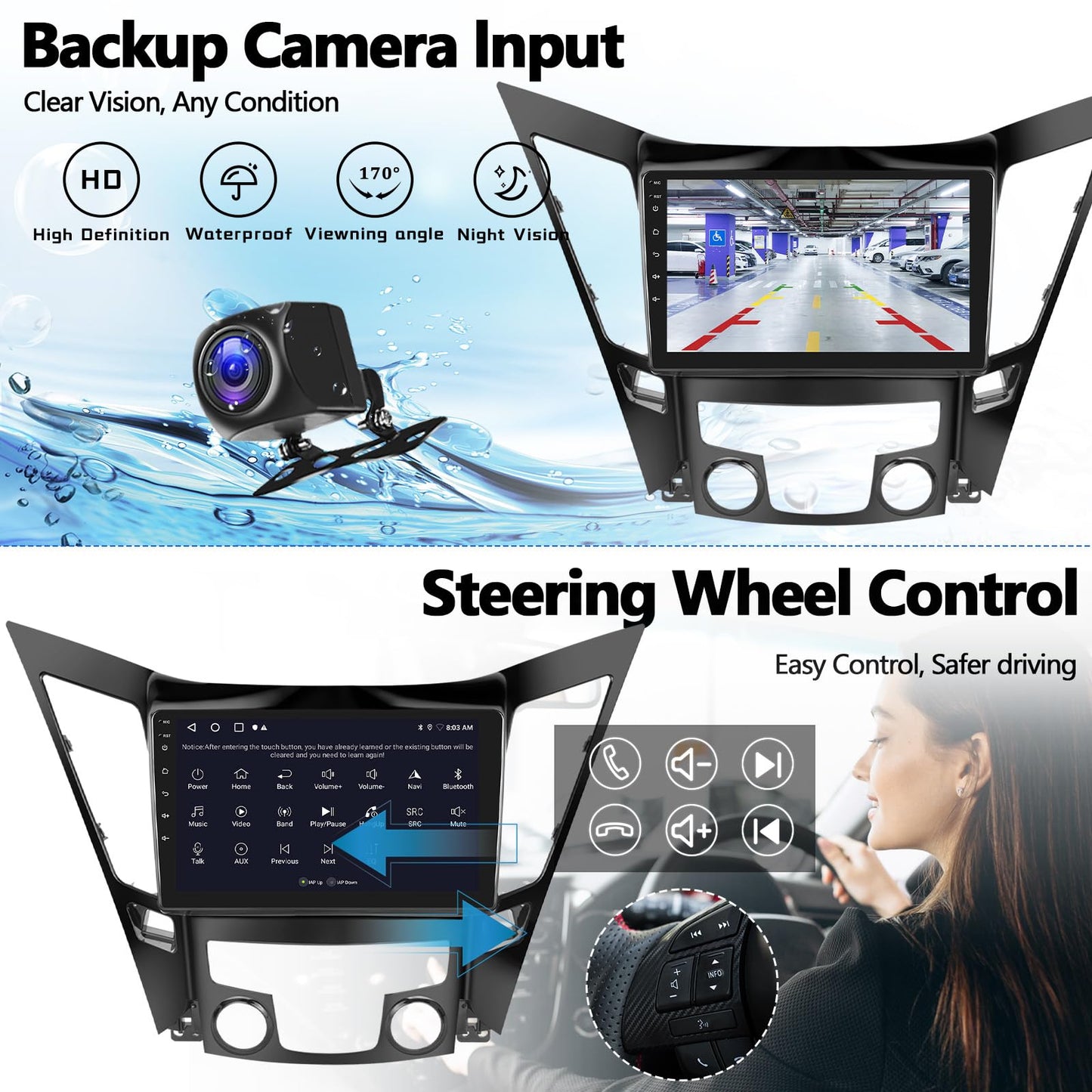 2G+64G for Hyundai Sonata 2010-2015 Radio Android 13 Car Stereo Wireless Apple CarPlay Android Auto Mirror Link GPS 9” HD Touchscreen Bluetooth Car Radio FM/WiFi+Backup Camera Mic Camera&Mic