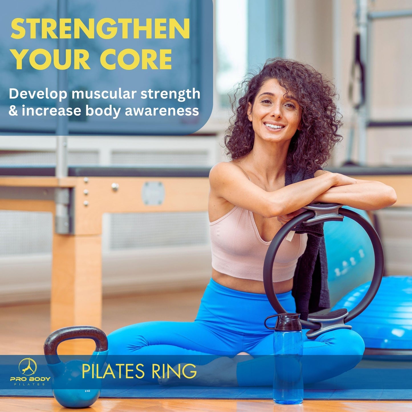 ProBody Pilates Fitness Circle – 14 Inch Pilates Ring for Yoga and Other Workouts, Focusing on Toning Inner Thighs, Arms, Core and Back, at Home Pilates Equipment (Yellow)