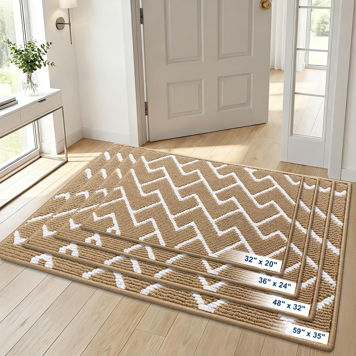 OLANLY Front Door Mat, Non-Slip Rubber Backing, Dirt Resistant and Absorbent, Washable, Easy to Clean Low-Profile Indoor Doormat for Back Door, Entryway, Inside Entrance, 48x32, Beige