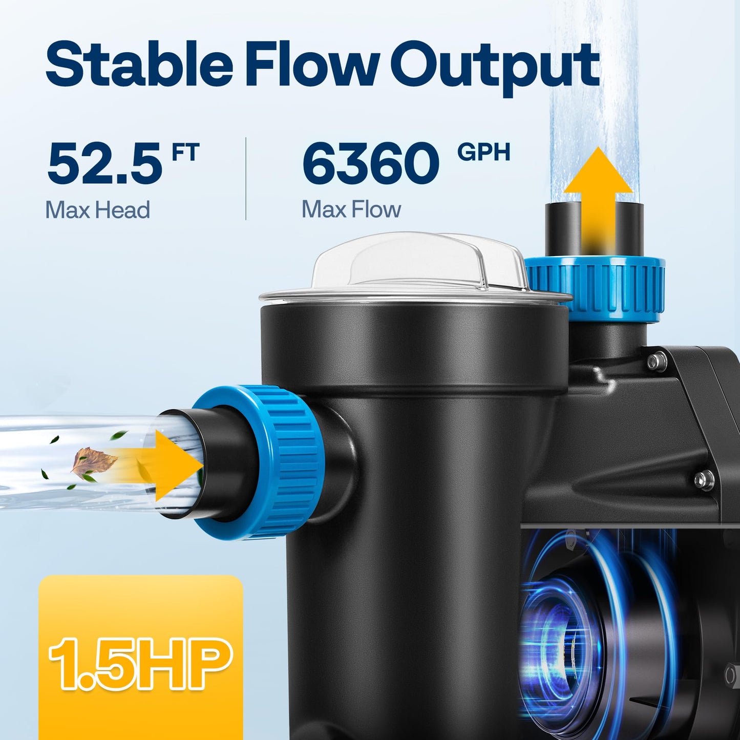 VIVOHOME 1.5HP 6360GPH Self-Priming Pool Pump with Timer, 115V for In/Above Ground Pools, 1.5" PVC Pipe & Hose Fittings w/Strainer Basket
