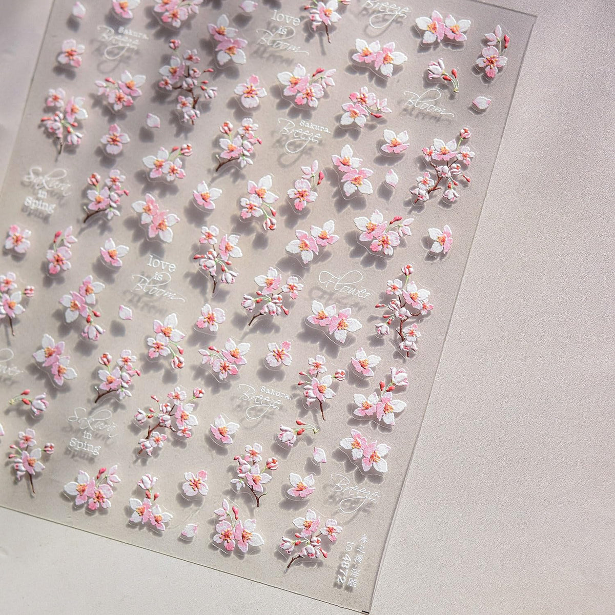 Pink Flower Nail Stickers for Nail Art 5D Embossed Nail Decals Cherry Blossoms Nails Art Stickers Summer Nails Supplies White Floral Nails Art Decoration