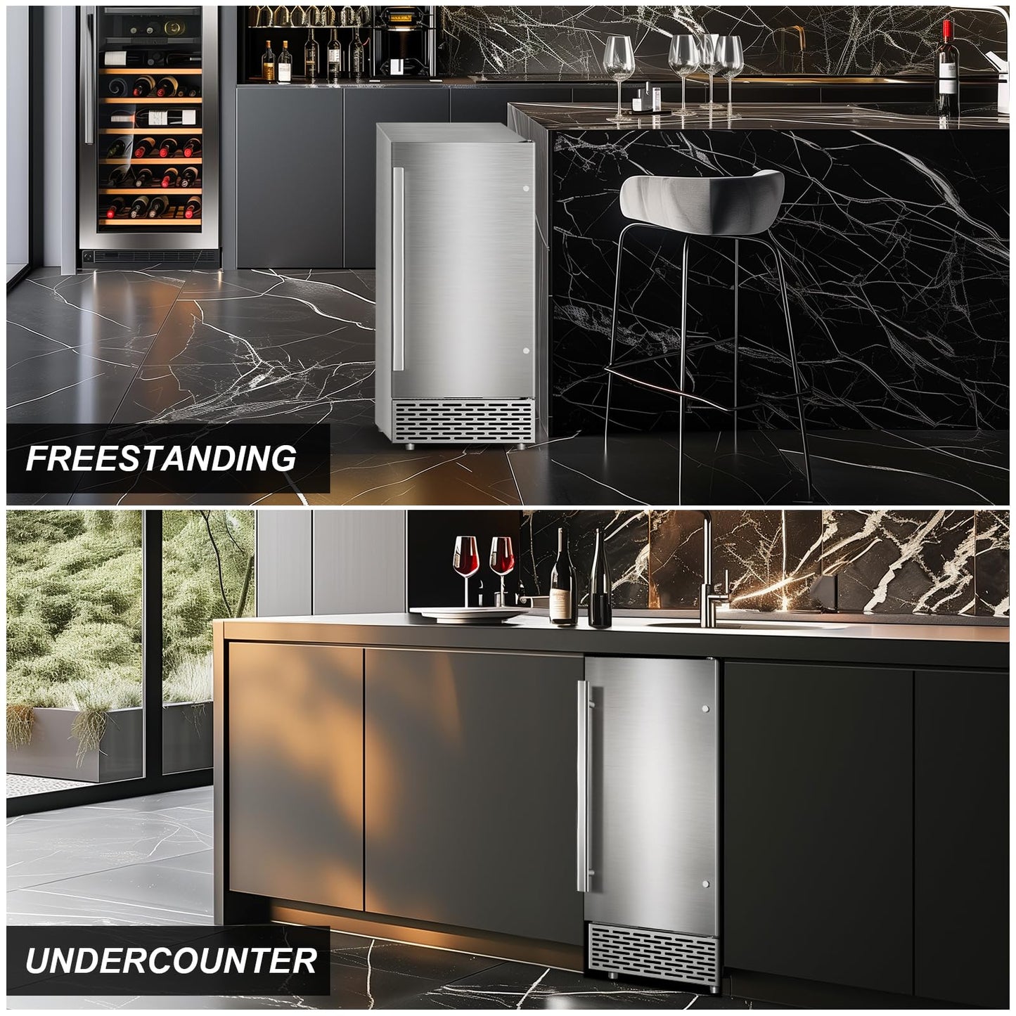 SOZT® Under Counter Ice Maker, 120LBS/24H Ice Machine, Self-Cleaning & 24H Timer, Commercial Ice Maker with 30LBS Storage - Reversible Door, Built-in/Freestanding Design for Home Bar Cafe Restaurant