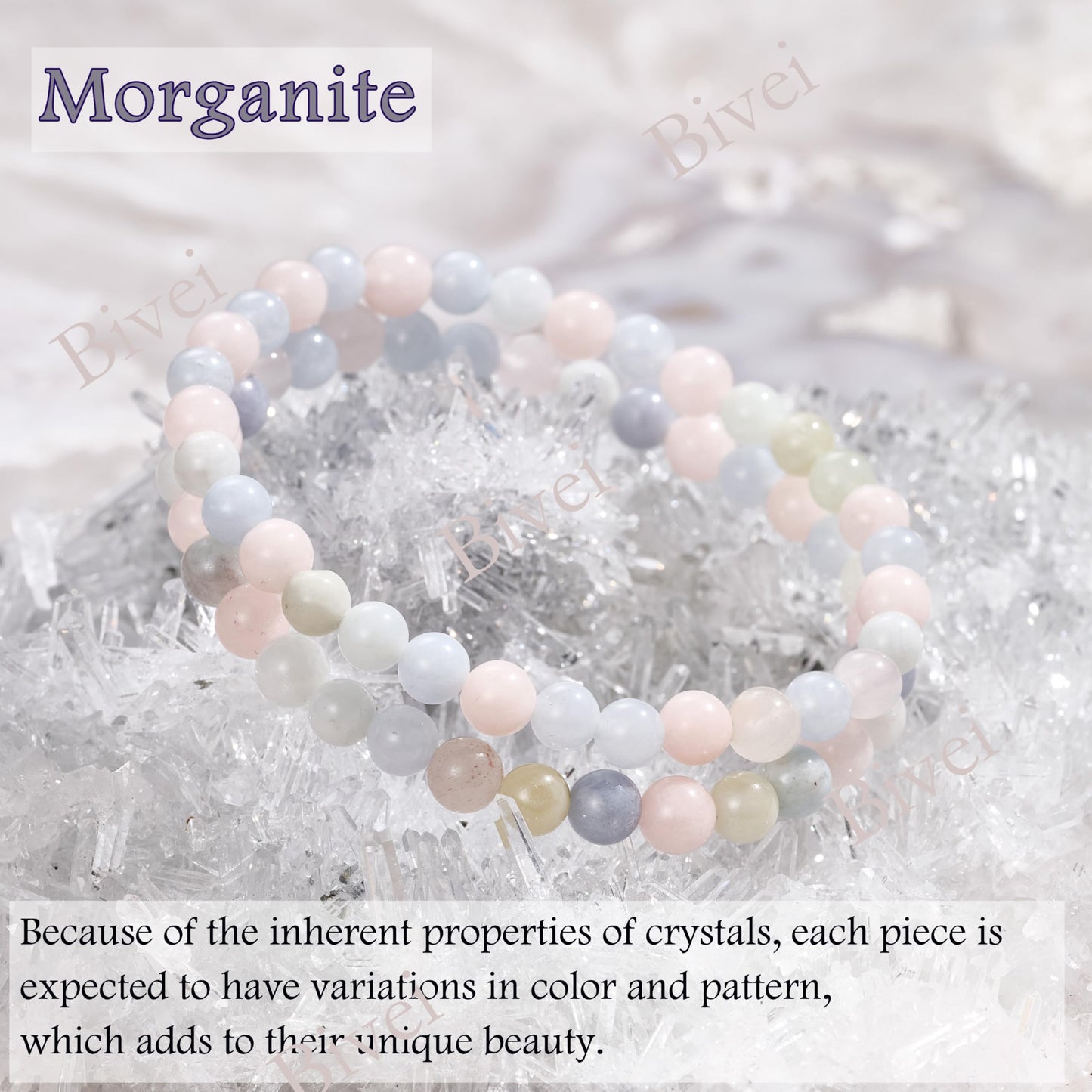 Bivei Morganite - Compassion - 6mm Beaded Bracelets for Women Handmade Semi Precious Natural Stone Stretch Elastic Jewelry for Women Yoga Protection Gifts