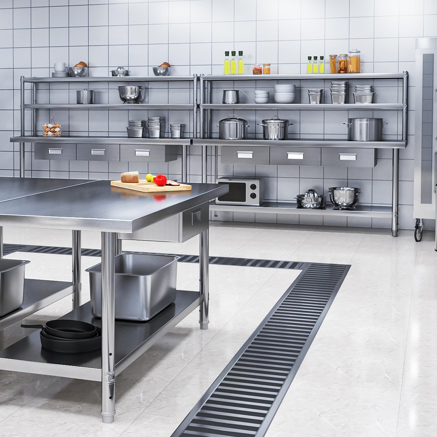 YITAHOME NSF Stainless Steel Table with Overshelves & Drawers, 72" X 24" Worktable with 72" X 12" Shelf & 3 Drawers, Metal Prep Workstation