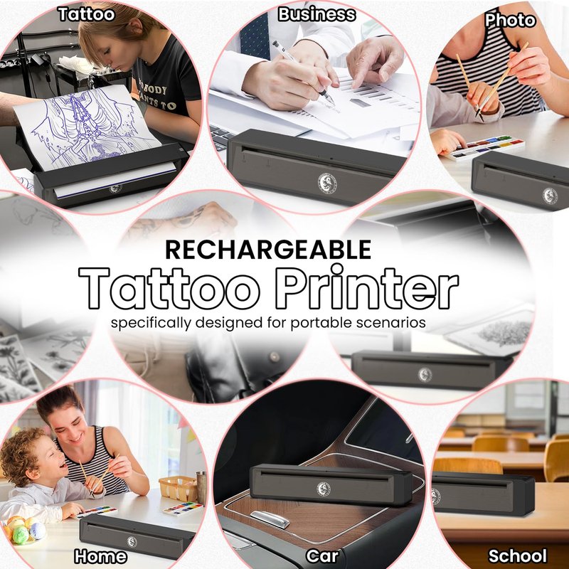 Wormhole Tattoo Stencil Printer Wireless Bluetooth 2,500mAh Battery Portable Tattoo Printer Compatible with Phone & PC for Artists and Beginners - Dark Gray