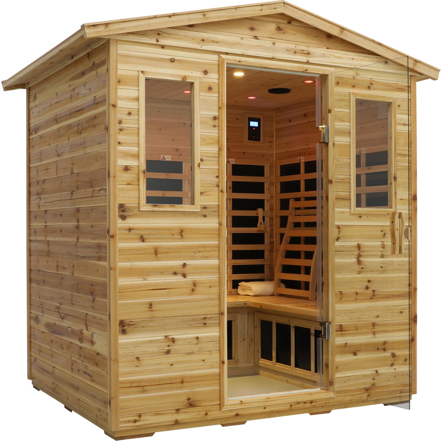 LTCCDSS 5-Person Low EMF Outdoor Far Infrared Sauna - Vast Interior- Hemlock Wood Sauna for Home - Bluetooth Speakers, Reading Lamps, Chromotherapy Lights, (Bundled Steam Sauna) 81.1 * 60.6 * 83.5 in