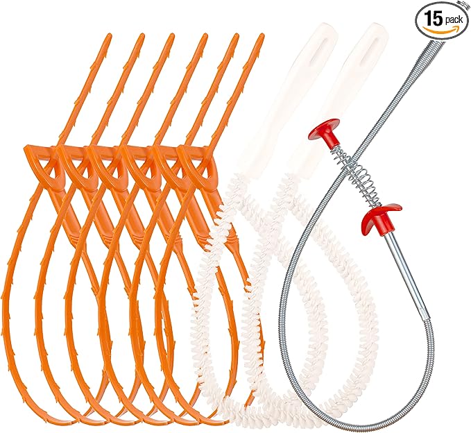 Drain Hair Remover(6pcs), Drain Snake Clog Remover(1pcs) ï¼ Cleaning Brushes(2pcs) Tool Set For Toilet, Kitchen Sink, Bathroom Tub, Sewer, (6+2+1)