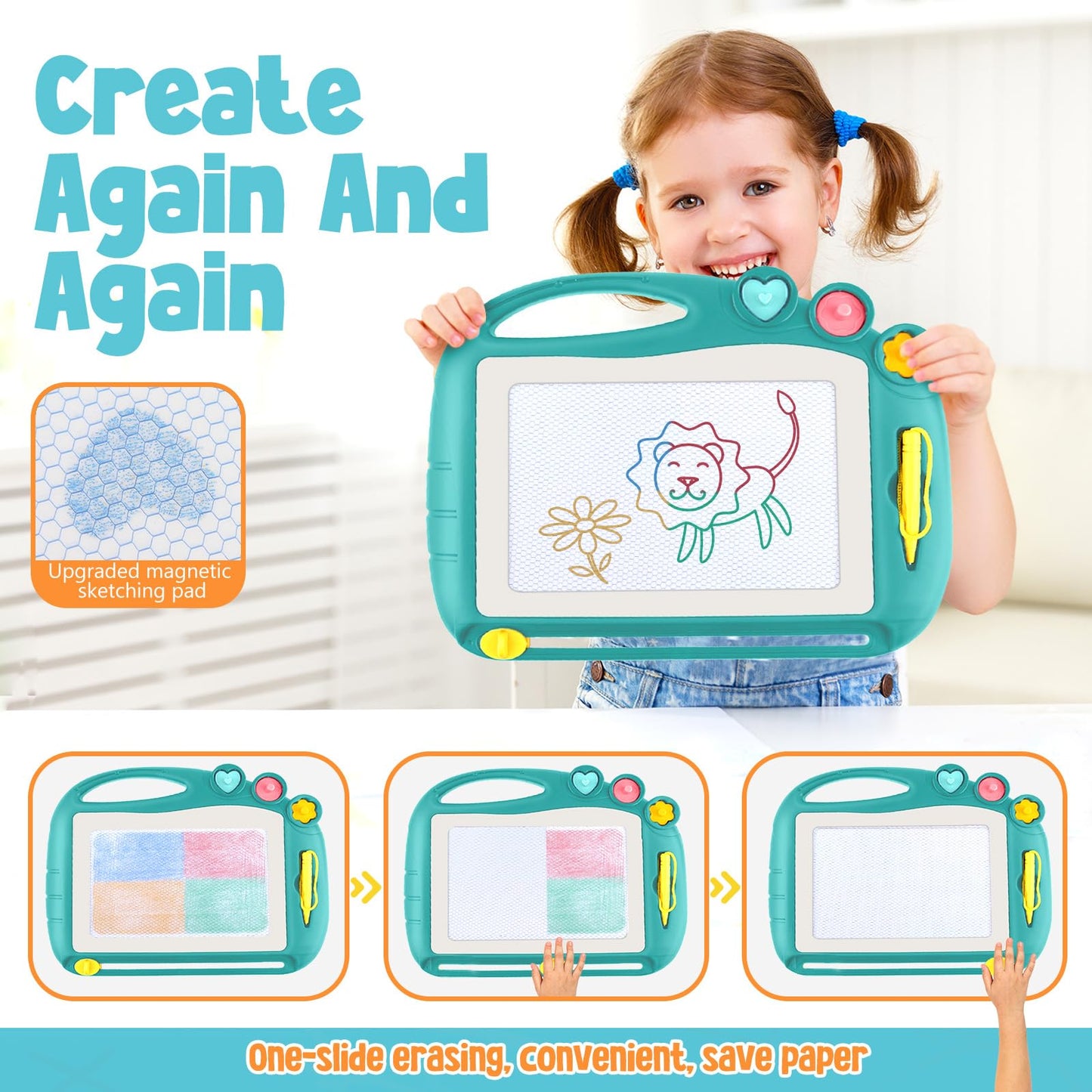Daisiki Magnetic Drawing Board, Toddler Toys for Age 1 2 3 Boys Girls, Toddler Drawing Board, Birthday Easter Christmas Halloween Kids Toy Gifts for Boys and Girls