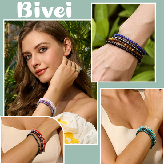 Bivei Lapis Lazuli - Wisdom - 4mm Beaded Bracelets for Women Handmade Semi Precious Natural Stone Stretch Elastic Jewelry Yoga Protection Gifts