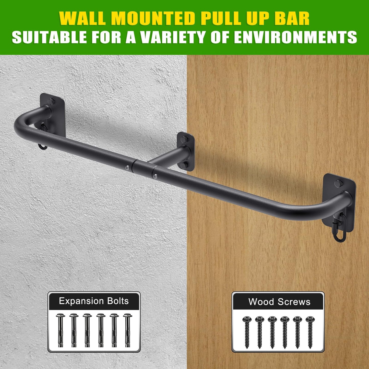 SELEWARE Heavy Duty Wall Mount Pull Up Bar, 450LB Capacity Joist Mount Chin Up Bar for Doorway, Sturdy Steel Construction, w/Resistance Band Hooks, Fits 32" Wall Studs for Home Gym Strength Training"