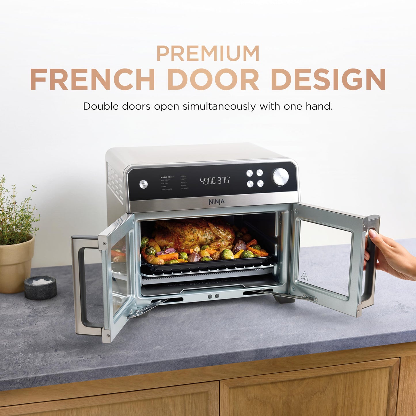 Ninja | French Door Premier | Air Fryer, Convection Oven, Toaster | 5-qt Air Fry Basket, Sheet Pan, Wire Rack, Broil Rack | PFAS-free Cooking Surface, Dishwasher-safe Accessories | FO101 (NEW)