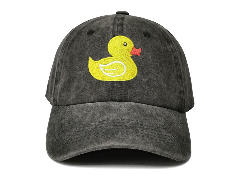 Hepandy Embroidered Yellow Duck Baseball Hat, Lover Gifts for Men Women, Washed Black Embroidery Adjustable Cap, Outdoor Snapback Hat Dad Hat