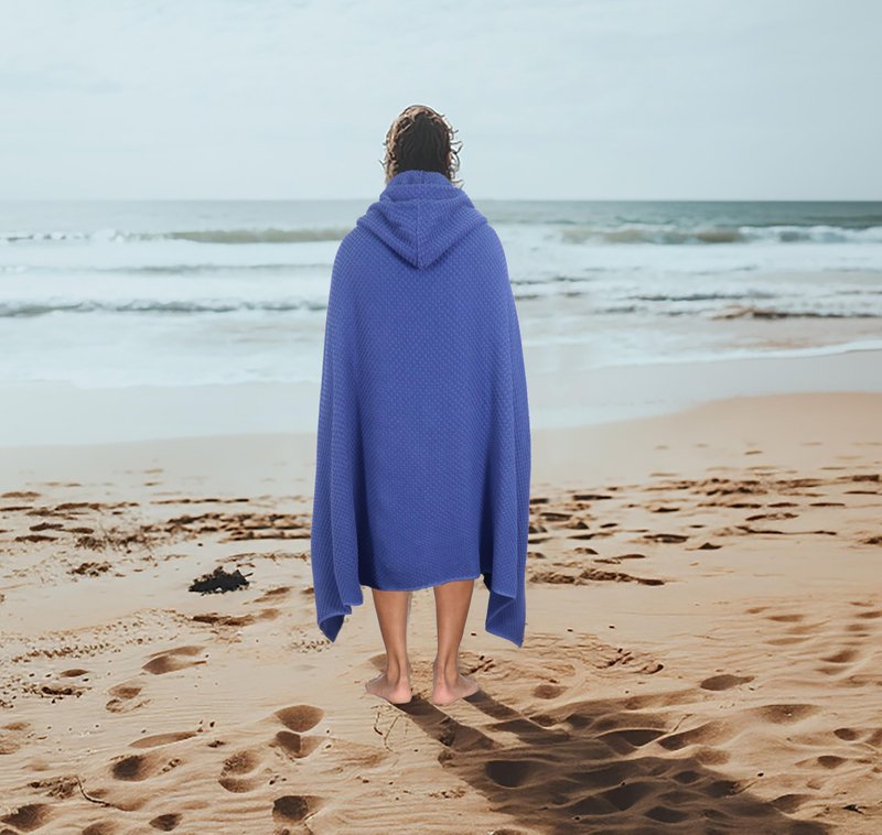 COTTON CRAFT Hooded Bath Towel – Oversized 35 x 70 Waffle Weave Towel with Hood for Adults - 100% Ringspun Cotton Pool Bath Sheet Wrap with Hood - Soft Super Absorbent Quick Dry – 450 GSM – Blue