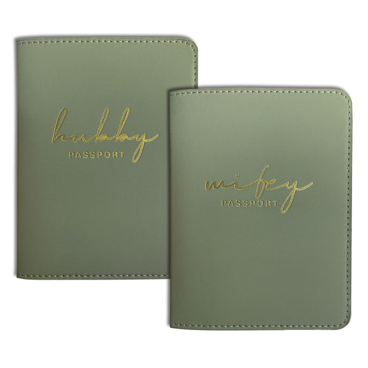 Mr&Mrs Gifts Matching Passport Covers for Mr and Mrs, Husband and Wife Gifts Passport Holders, Engagement Gifts for Couples, Honeymoon Travel Essentials Gift for Newlyweds(HW Sage Green)