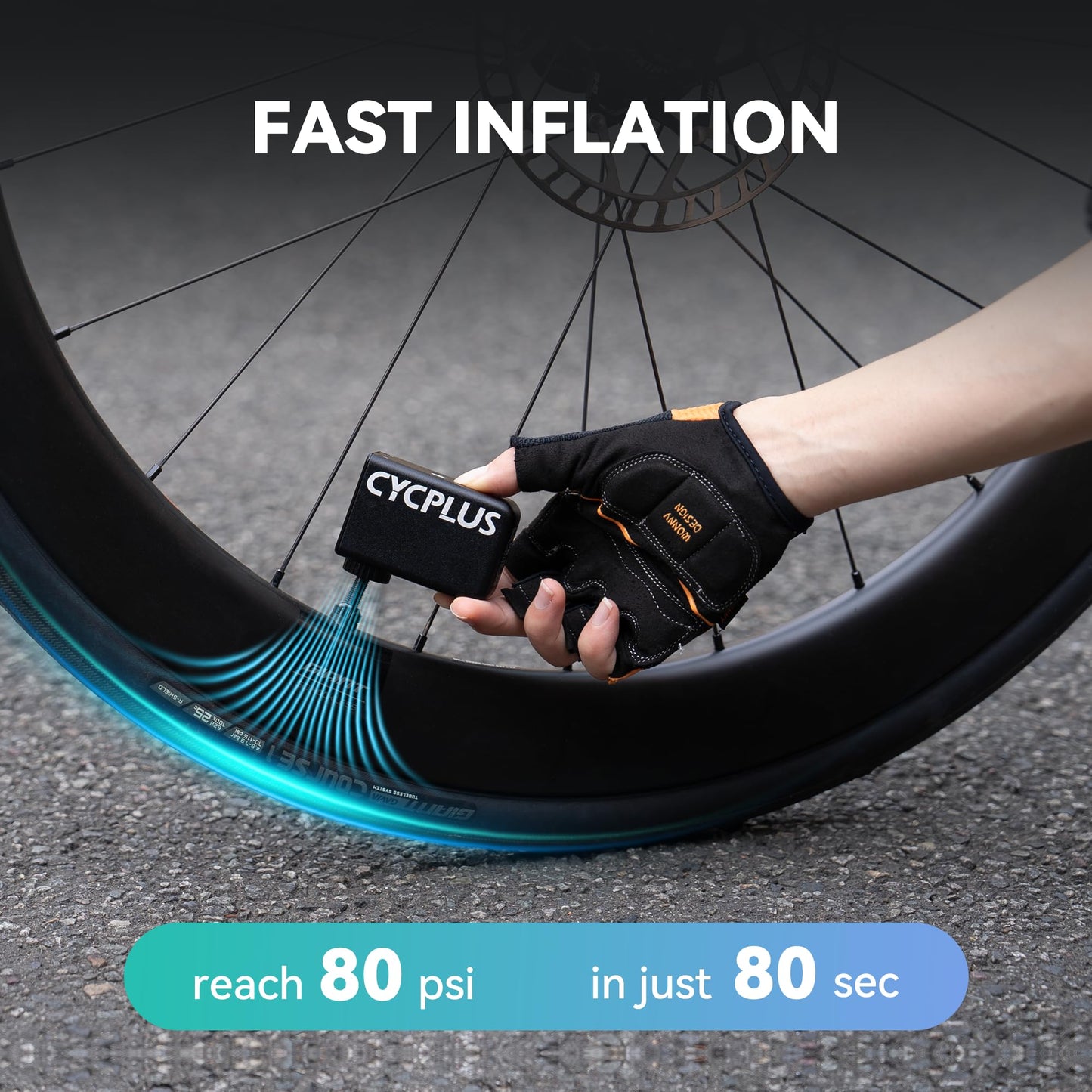 CYCPLUS AS2 Tiny Pump Bike Pump Portable Ultra-Mini 100PSI Electric Bicycle Pump Type-C Rechargeable Battery, No Pressure Display(Black)