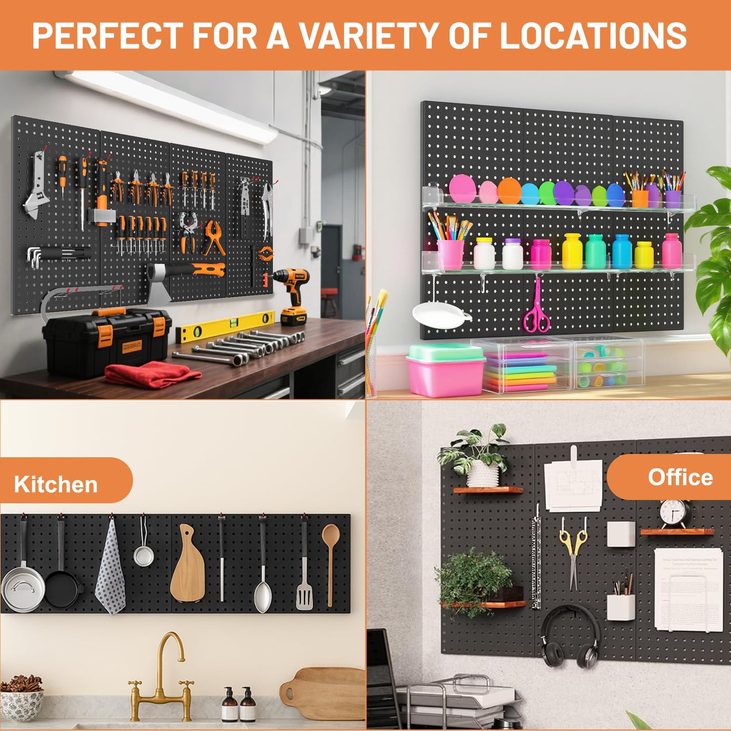 Ultrawall 4 Pack Metal Peg Board Panels with Hooks, Pegboard Wall Tool Organizer for Garage, 84pcs Peg Board with Accessories, 24"X12"""