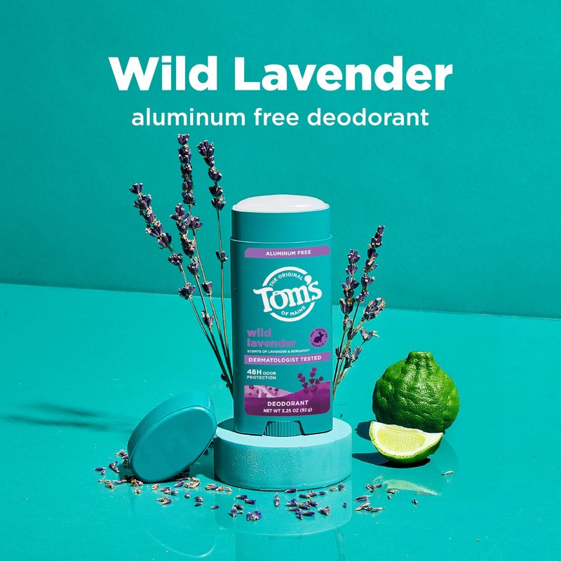 Tom’s of Maine Wild Lavender Natural Deodorant for Men and Women, Aluminum Free, No Artificial Fragrances, Dyes, or Preservatives, Baking Soda Free, 48-Hour Odor Protection, 3.25 oz