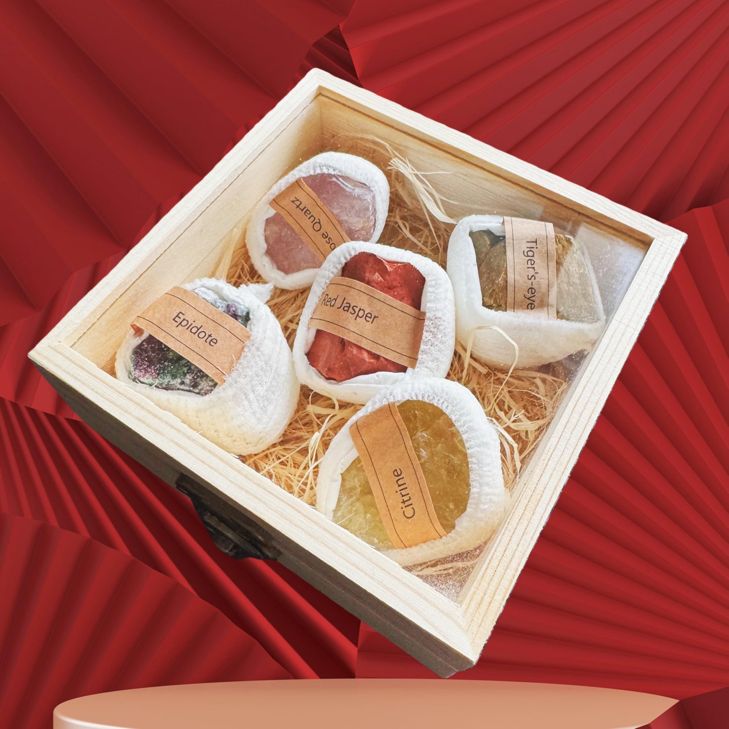 Natural Crystal Raw Stone Ore Specimen Set Wooden Box, Science Teaching Mineral Rock Set, a Very Good Christmas or New Year Gifts for Friends, Classmates or Sons and Daughters