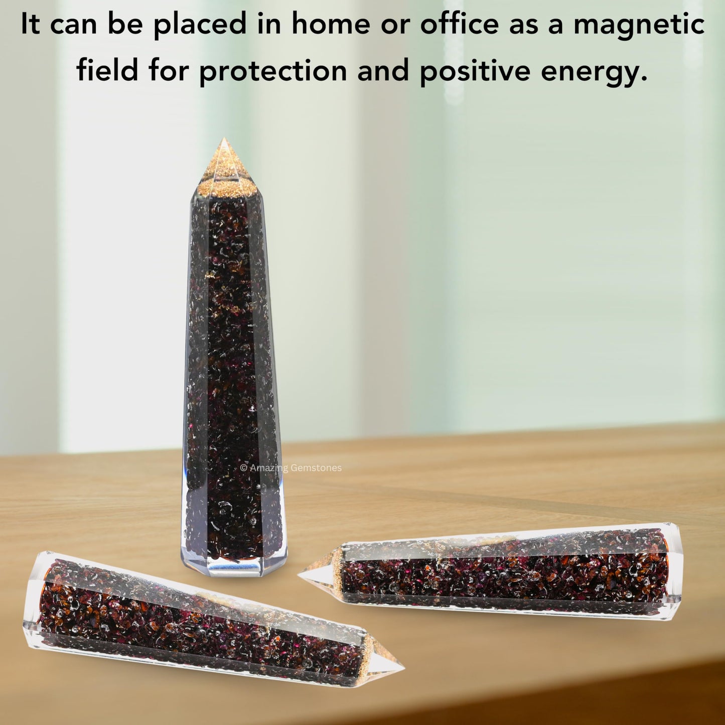 Amazing Gemstone Garnet Orgonite Orgone Crystal Towers - Large 4.5" Orgonite Crystal Wand Obelisk Tower Point for Meditation, Crystals and Healing Stones Gift and Protection