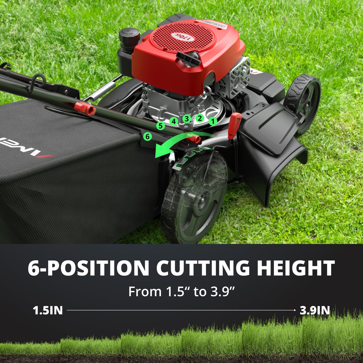 AMERISUN 21-Inch Gas Lawn Mower Self Propelled with 170cc OHV Engine, 3-in-1 Cutting System, 6-Level Height Adjustment, 1.4-Bushel Grass Catcher, Foldable Handle for Easy Storage