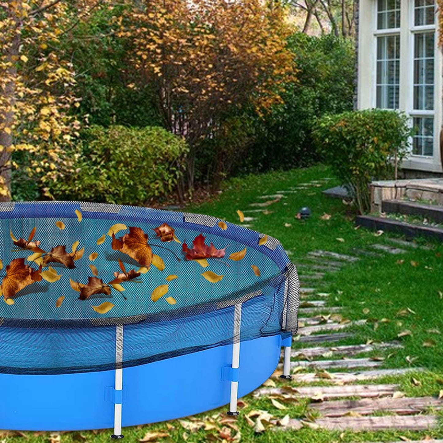 18 Feet Round Leaf Net Cover for Above Ground Pool, Winter Cover Mesh Cover with 12 Pcs Large Metal Clips，Pool Safety Net Fits 18FT Above Ground Pools, Keeps Leaves Out of Your Pool （Black）