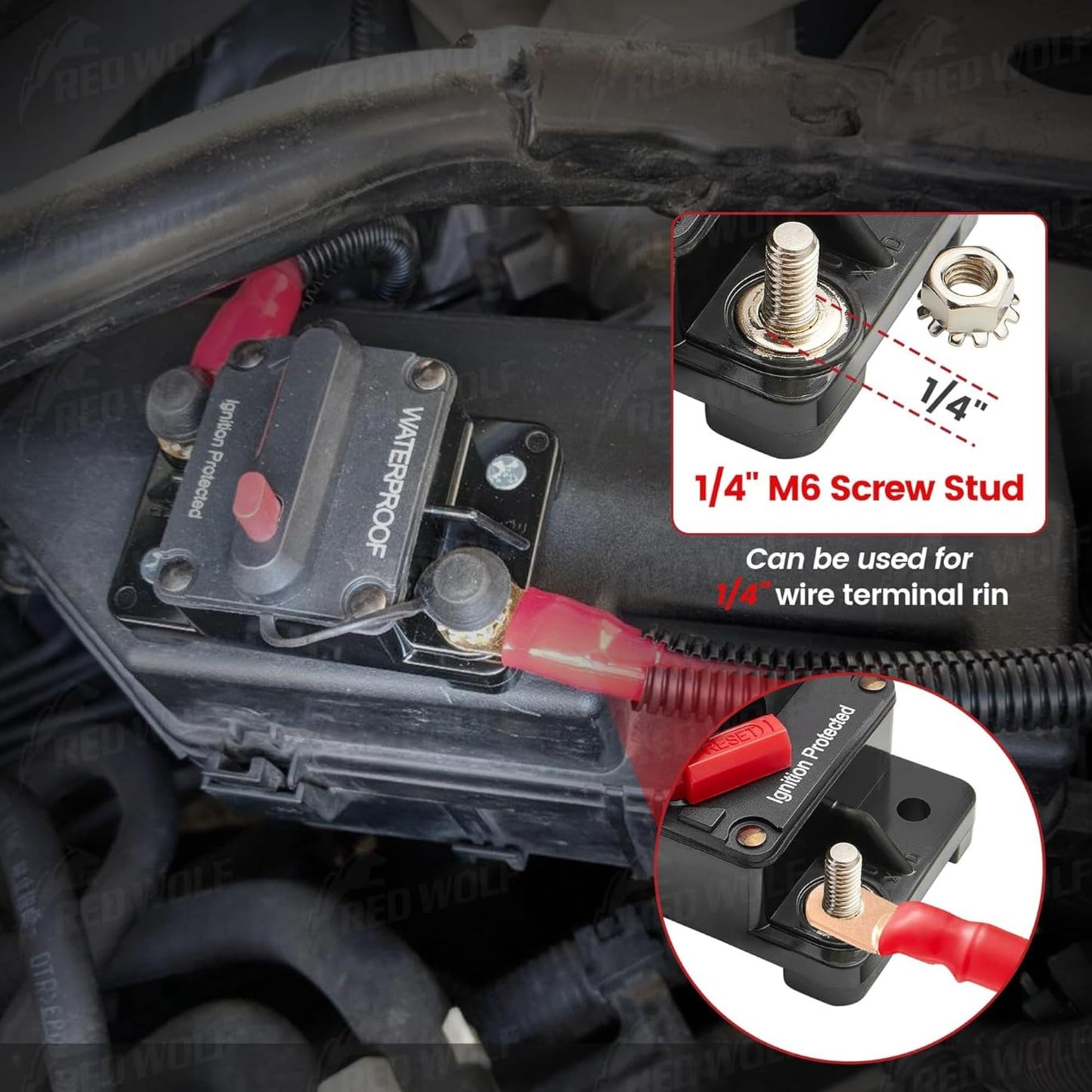 RED WOLF 60Amp Circuit Breaker for Boat Trolling Motor Marine ATV Trailer Vehicles Stereo Audio Electronic Battery Solar System Inline Fuse with Manual Reset Switch Waterproof DC 12V-48V