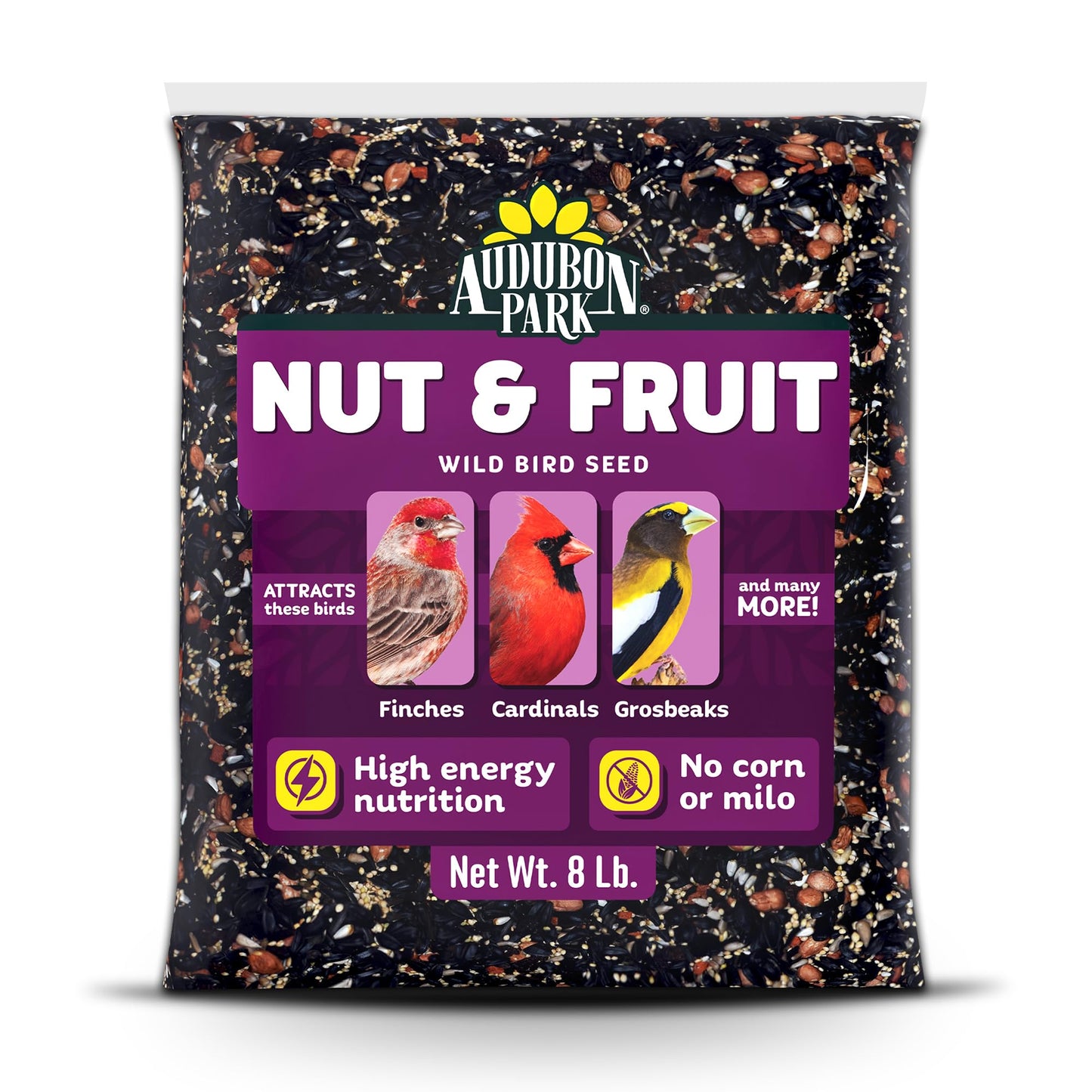 Audubon Park Nut & Fruit Wild Bird Seed â 8 lb. Premium Blend with Sunflower Seeds, Peanuts, Safflower & Dried Fruit â Bird Food for Outside Feeders