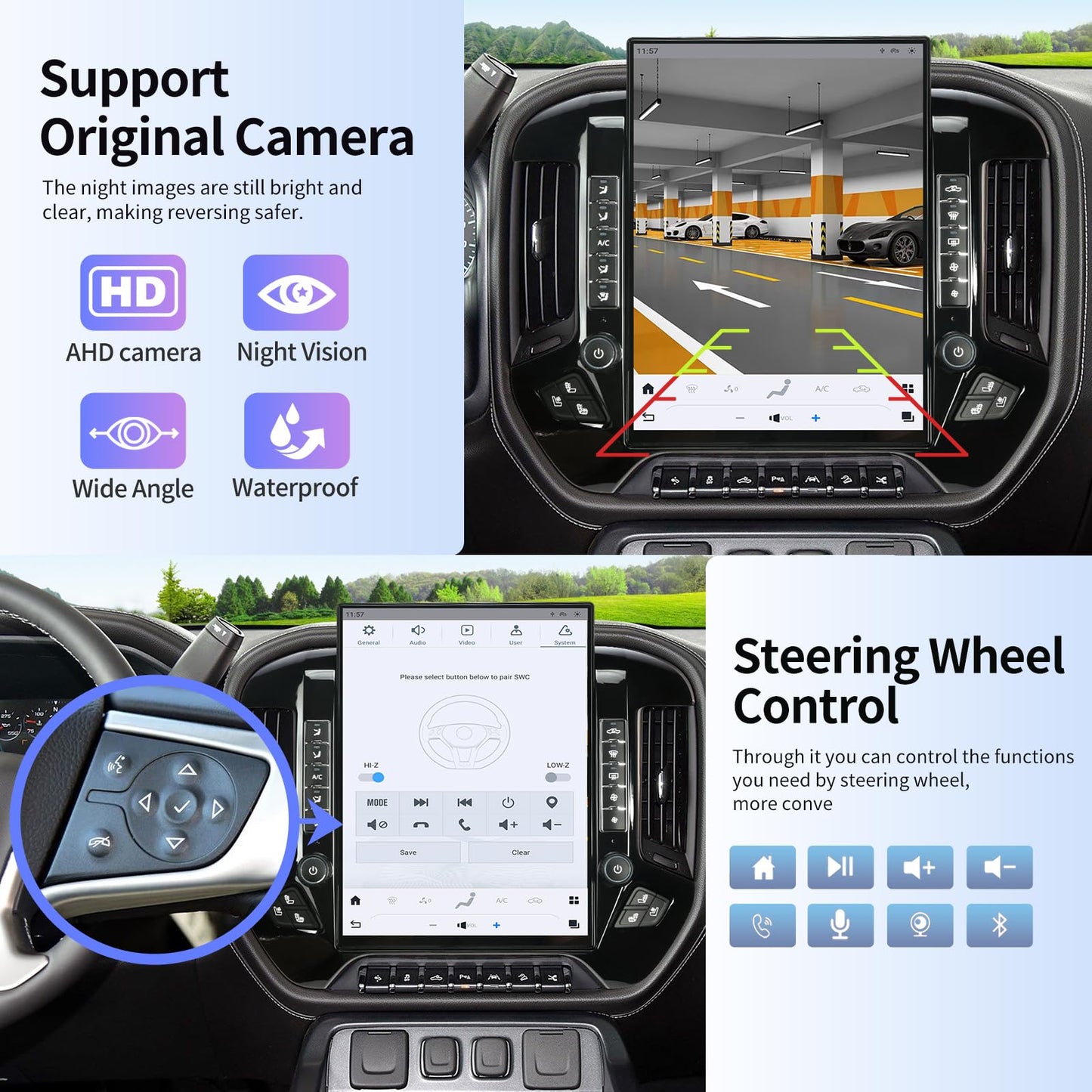 Car Radio for Chevrolet Silverado GMC Sierra 2014-2019 Stereo Replacement Head Unit 15.6 Inch 2K IPS Touch Screen Tesla Style Carplay Android Auto GPS Navigation Multimedia Play OEM 8 Inch (Black)