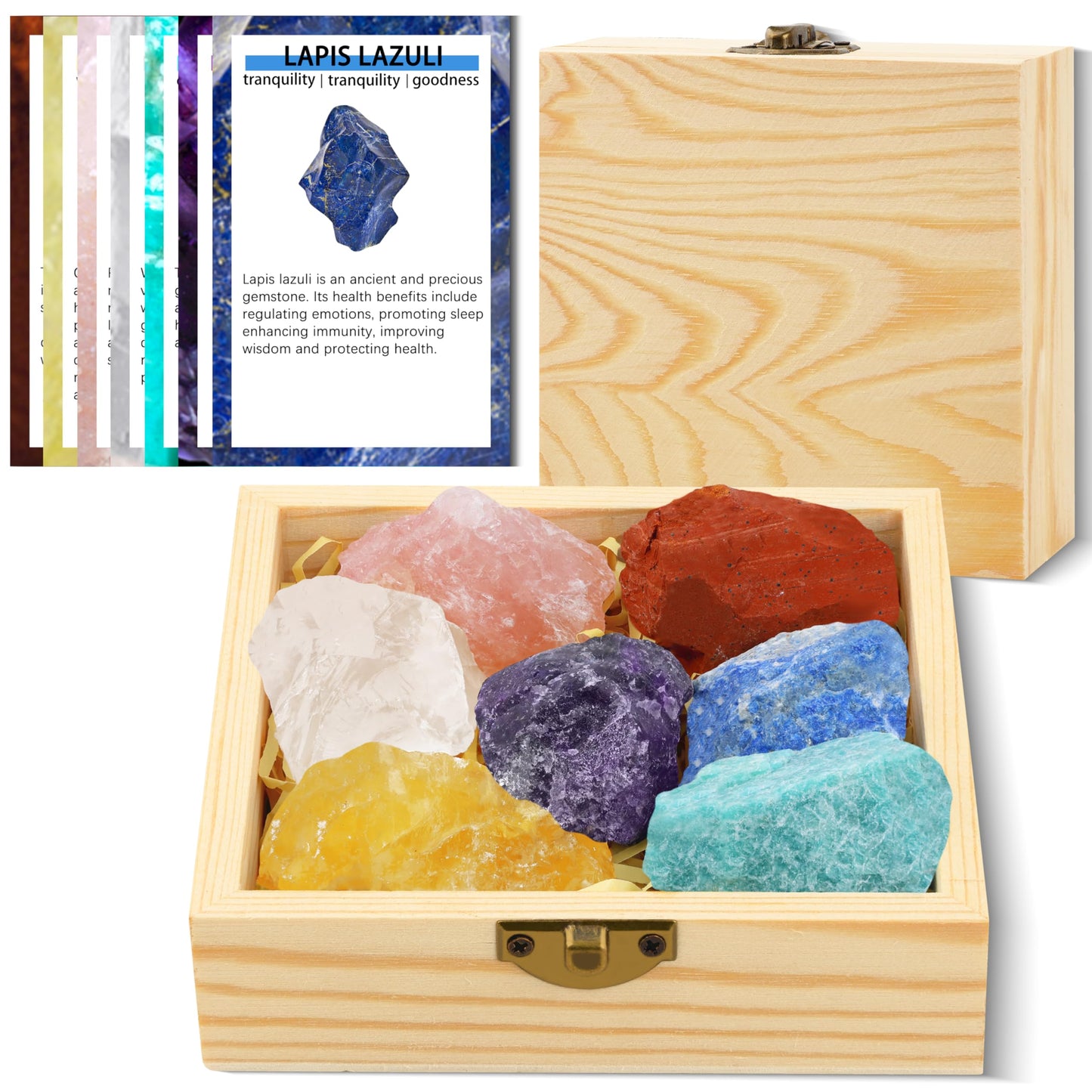 Healing Crystals for Beginners – 7 Chakra Stones and Crystals Healing Collection -Including Amethyst, Rose Quartz, Lapis Lazuli, etc.with Guide Book, Natural Raw Crystals for Meditation
