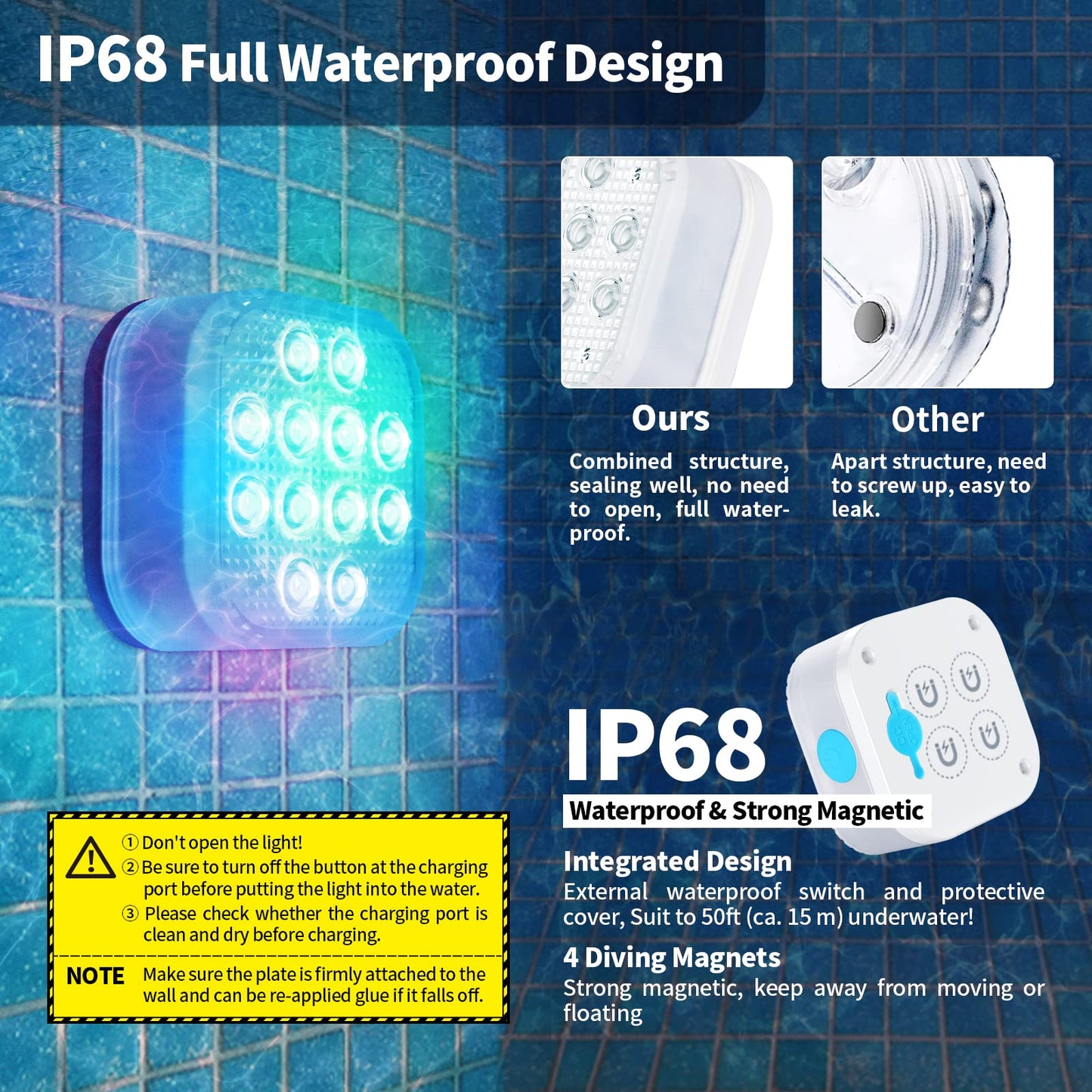 Homly Rechargeable Submersible Pool Lights with Remote, Waterproof Underwater Charging Battery Operated Controlled 16 Color Changing LED with Magnet Floating Lights Pool Pond Decoration 1 Pack