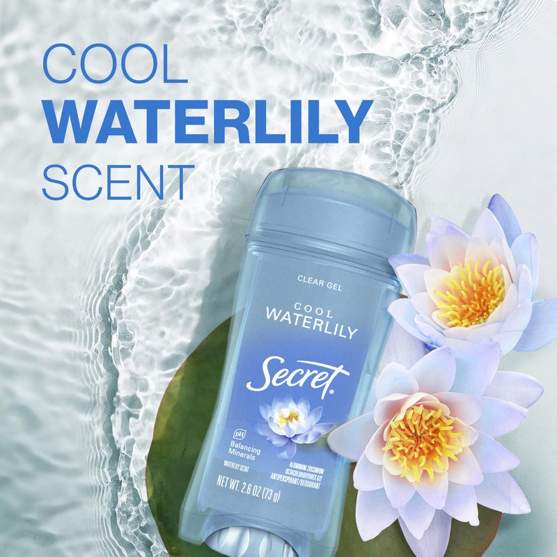 Secret Fresh Antiperspirant Deodorant for Women, 72hr Breathable Sweat & Odor Protection, Instant Freshness & Gentle, PH Balancing Minerals, Clear Gel, Cool Waterlily Scent, 2.6 oz (Pack of 3)