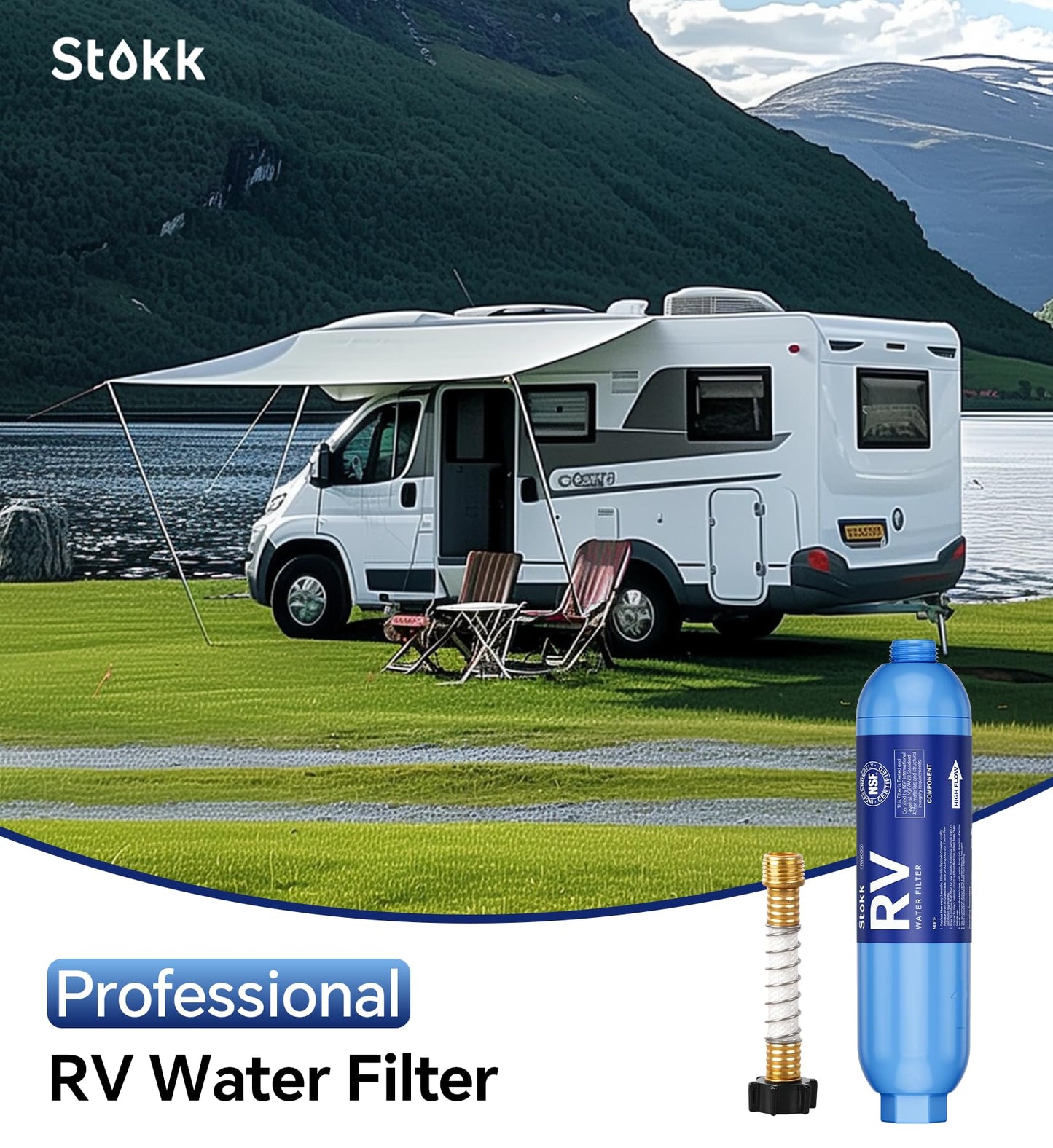 Stokk RV Water Filter, NSF Certified, RV Inline Water Hose Filter, Garden and Camper Water Filter, Greatly Reduces Bad Taste, Chlorine, Odor, Rust and Sediment, 4 Pack
