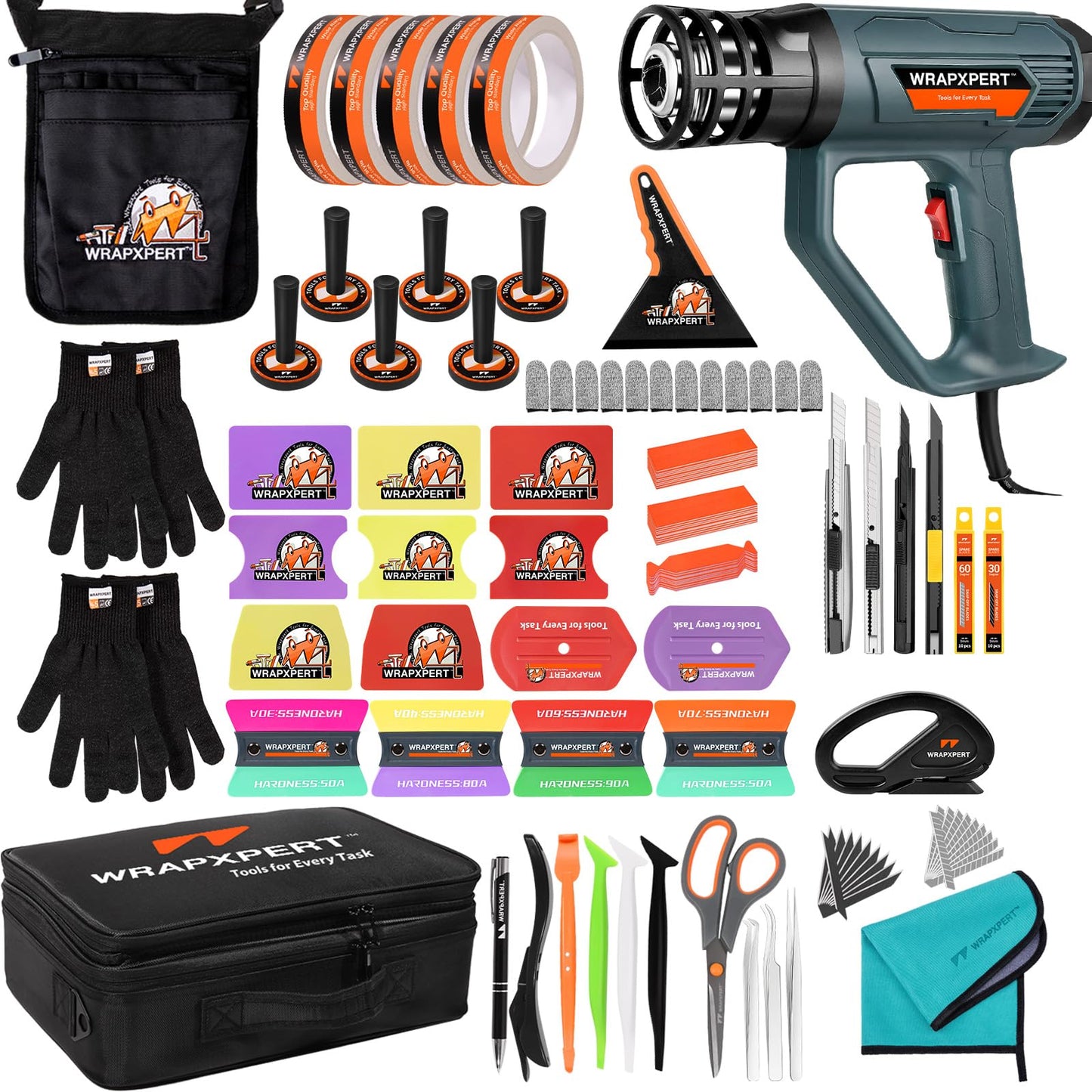 WRAPXPERT Vinyl Wrap Tool Kit with Heat Gun for Car Wrapping, Vehicle Vinyl Wrap Tools with Squeegee, Knife, Gloves, Magnets Holder, Car Wrap Tools Window Tint Tools for Auto Film Installation