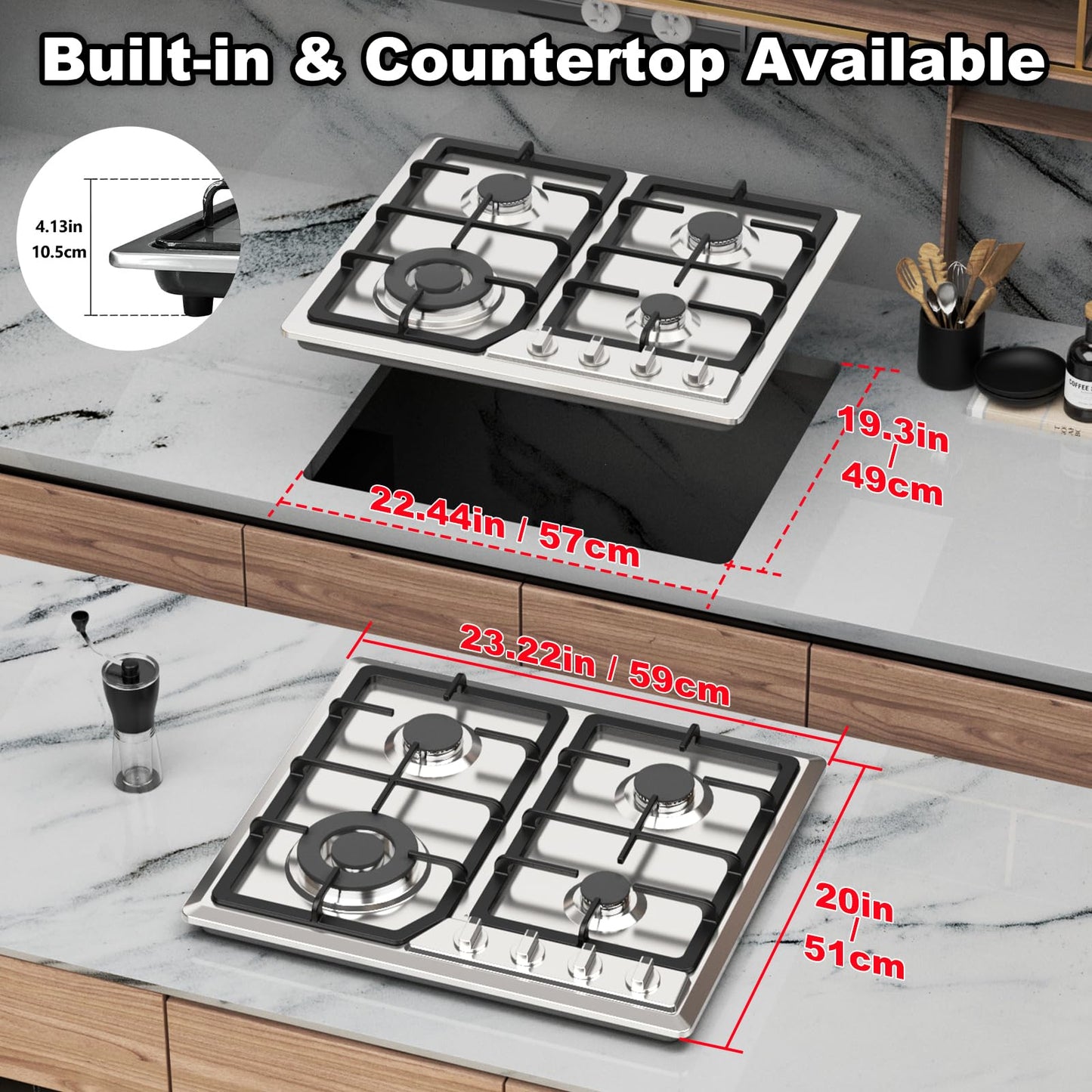 Argyolas 24 inch Gas Cooktop Gas Stove, NG/LPG Convertible 4 Burners for Propane, Neutral (Pre-installed Propane Cooktop) stove top estufas de gas para cocina cocina de propane cooktop