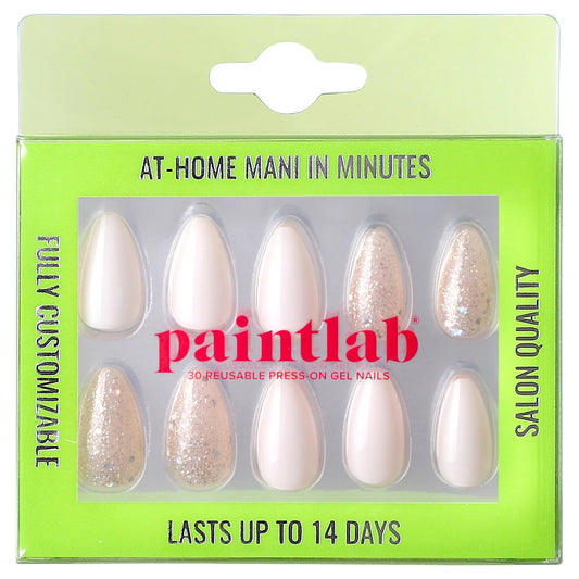 PaintLab Press-On Nails Manicure Kit, Sparkling Dreams, 30-Piece Set, Long-Lasting Fake Nails with Glue, File, Prep Pad & Cuticle Stick