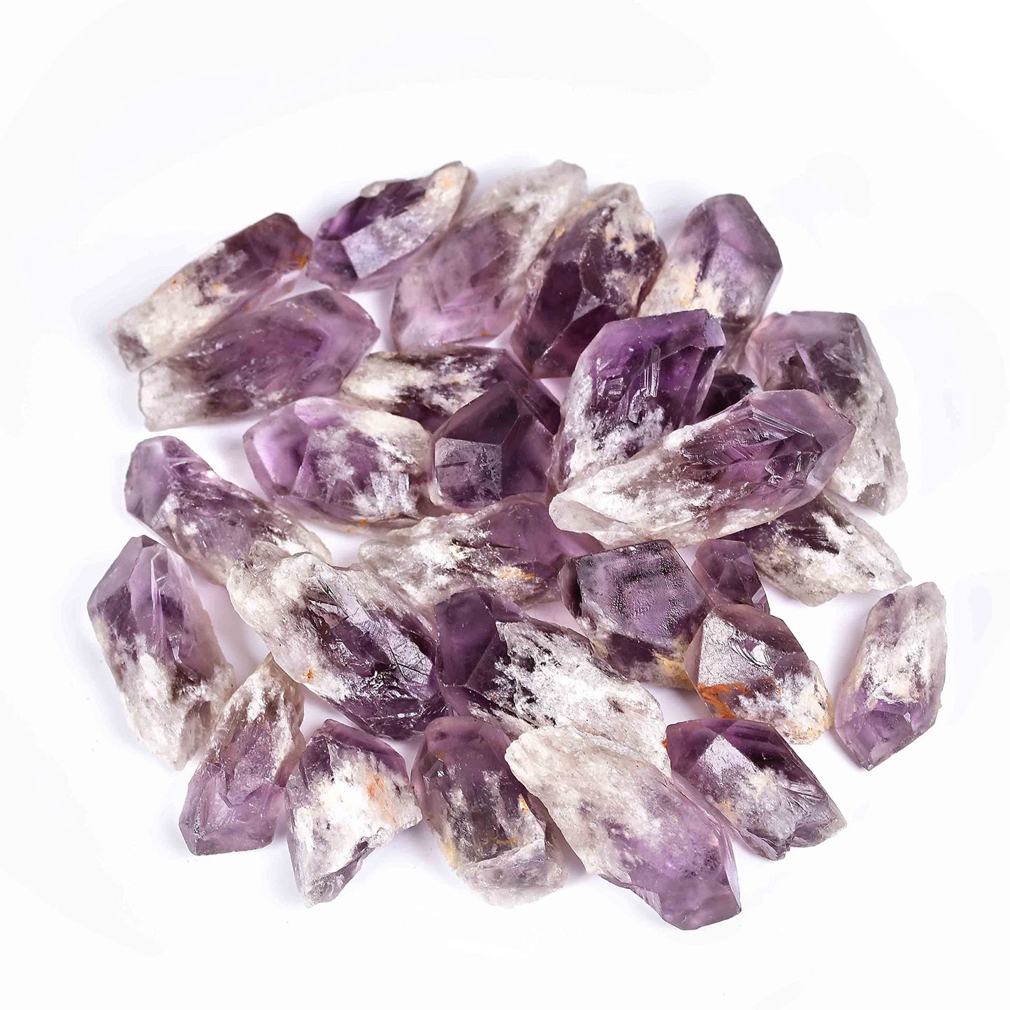 JIC Gem 24-30Pcs 0.4-0.5 Lbs Bulk Amethyst Healing Crystals Rough Stones,raw Amethyst Point Bulk,Amethyst Chips Bulk,for Reiki Healing,DIY Jewelry Making, Witchcraft, Tumbling, Fountain Rocks