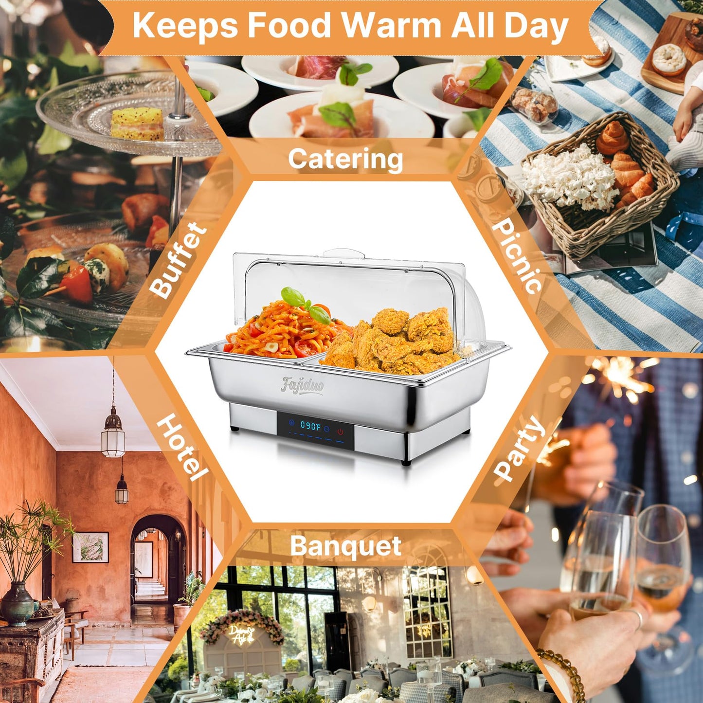 Electric Chafing Dish, 2X4.5QT Buffet Servers and Warmers, Stainless Steel Chaffing Dishes with Temperature Control Display, Commercial Food Warmers for for Parties, Catering, Buffets