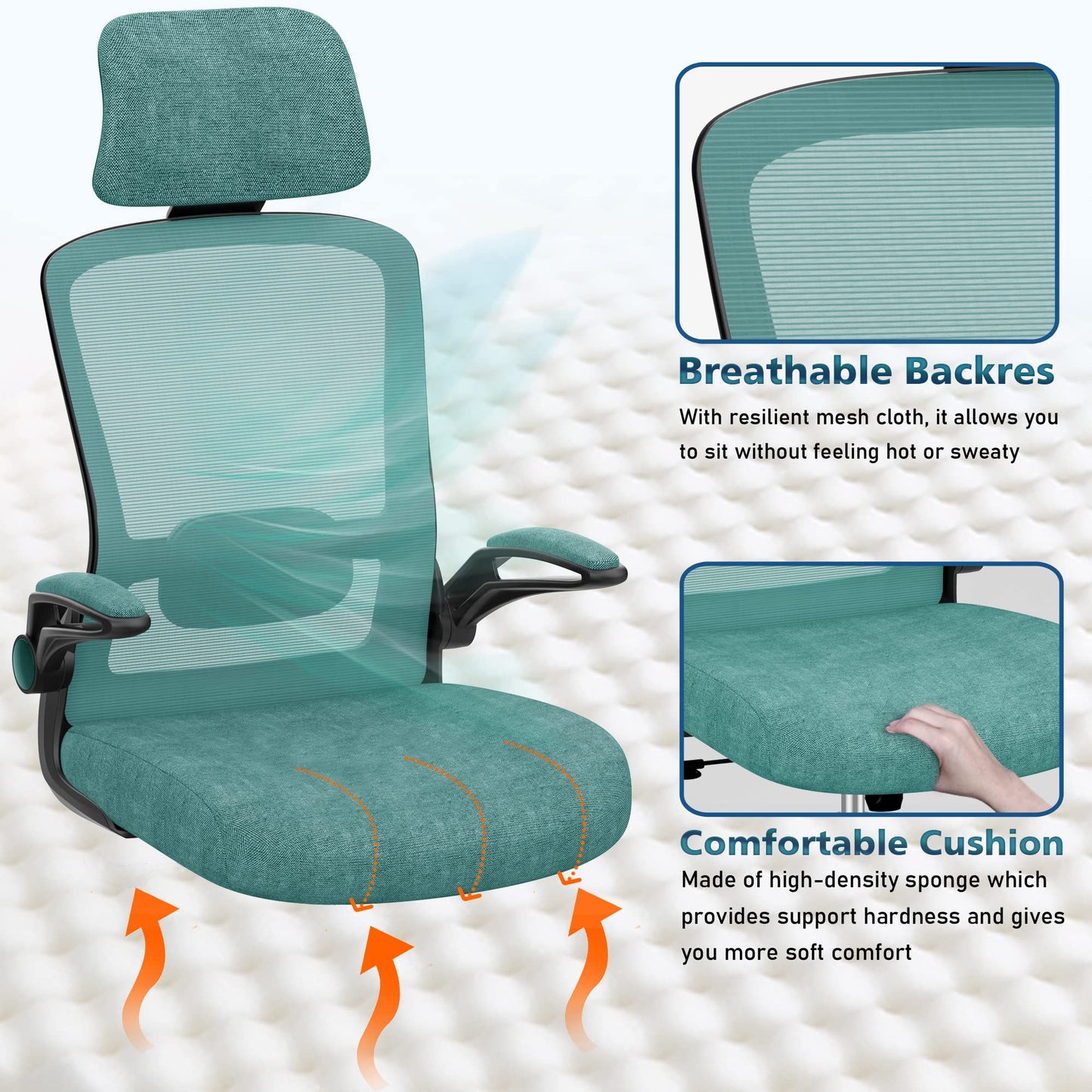 New Year Office Upgrade Ergonomic Desk Chair for Long Hours Sitting – Back & Neck Pain Relief, Adjustable Lumbar Support & Headrest, High-Density Foam Seat, Ideal for Work & Home Office, Green
