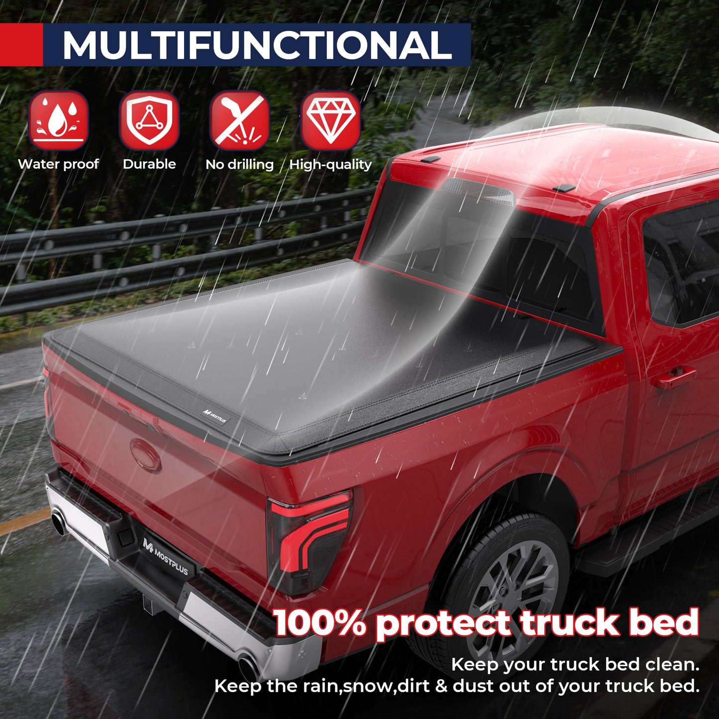 MOSTPLUS 5.5FT Quad Fold Soft Truck Bed Tonneau Cover On Top Compatible for Ford F150 2015-2025 2026 F-150 Bed Fourth Fold Styleside Bed Cover 67Inch